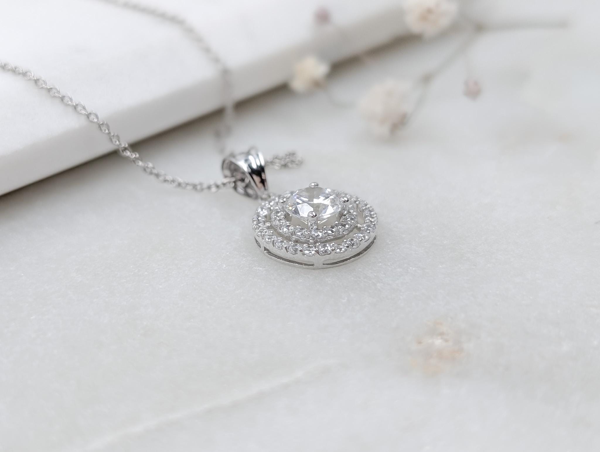 Double Pavé Halo Pendant - .925 Sterling Silver