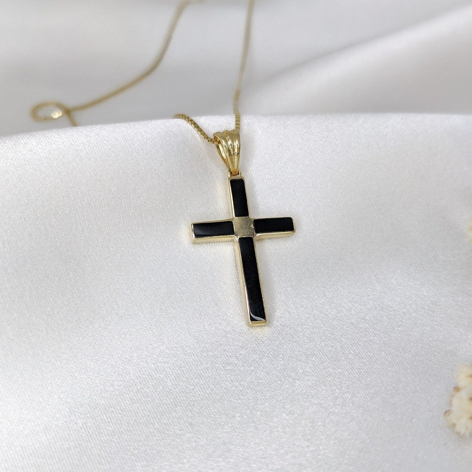 Black Inlay Onyx Cross Necklace