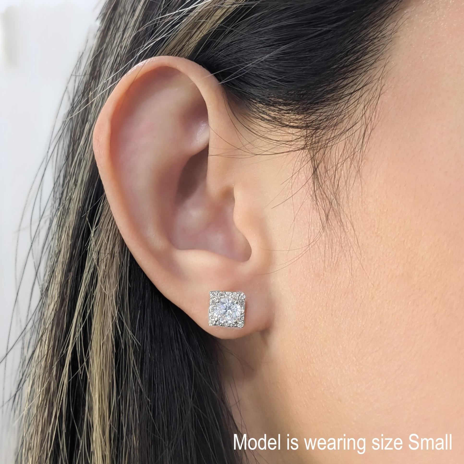 Square Halo Earrings -  925 Sterling Silver