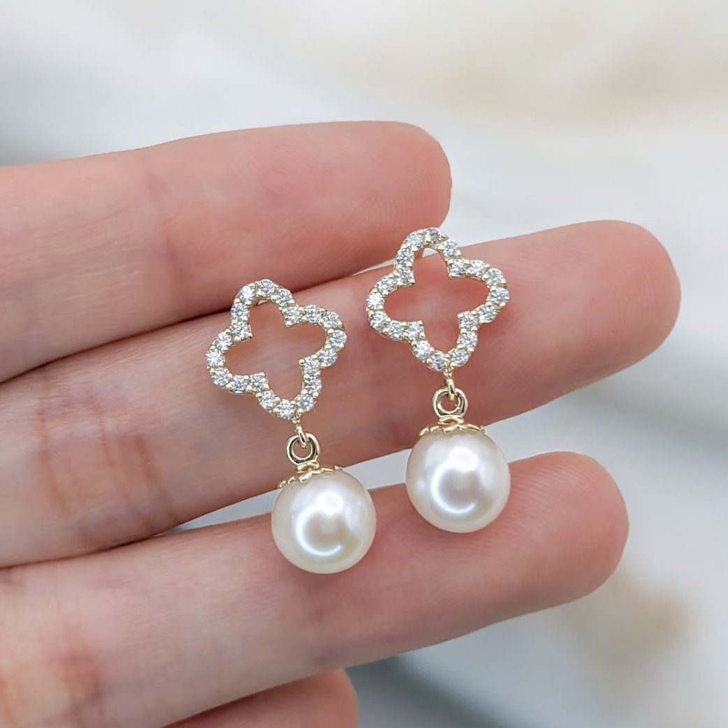 Clover Pearl Drop Earrings