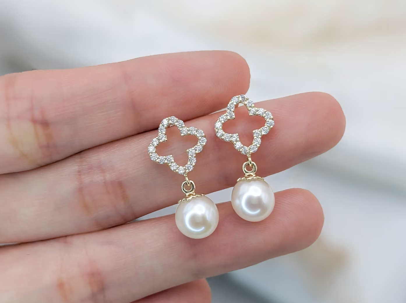 Clover Pearl Drop Earrings