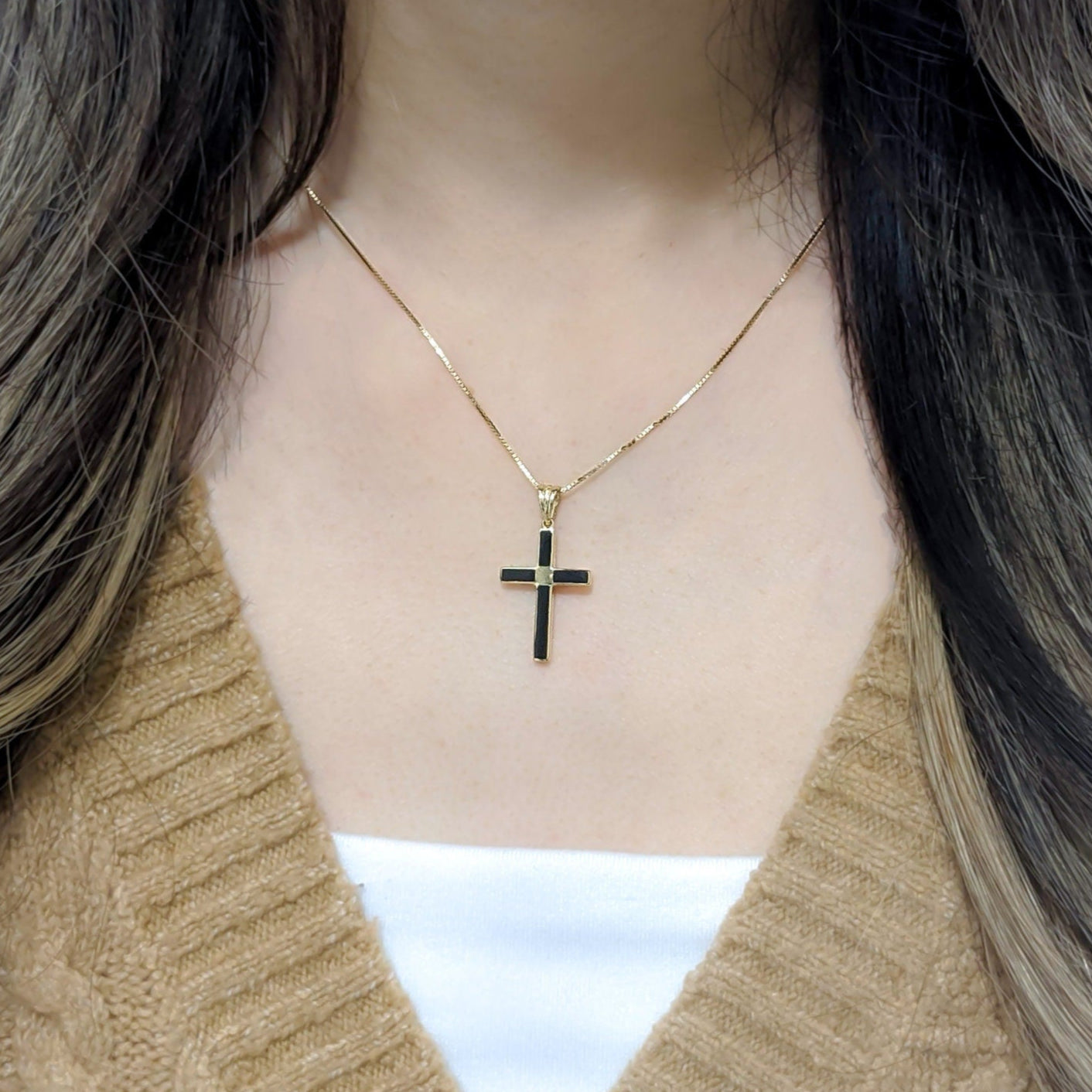 Black Inlay Onyx Cross Necklace