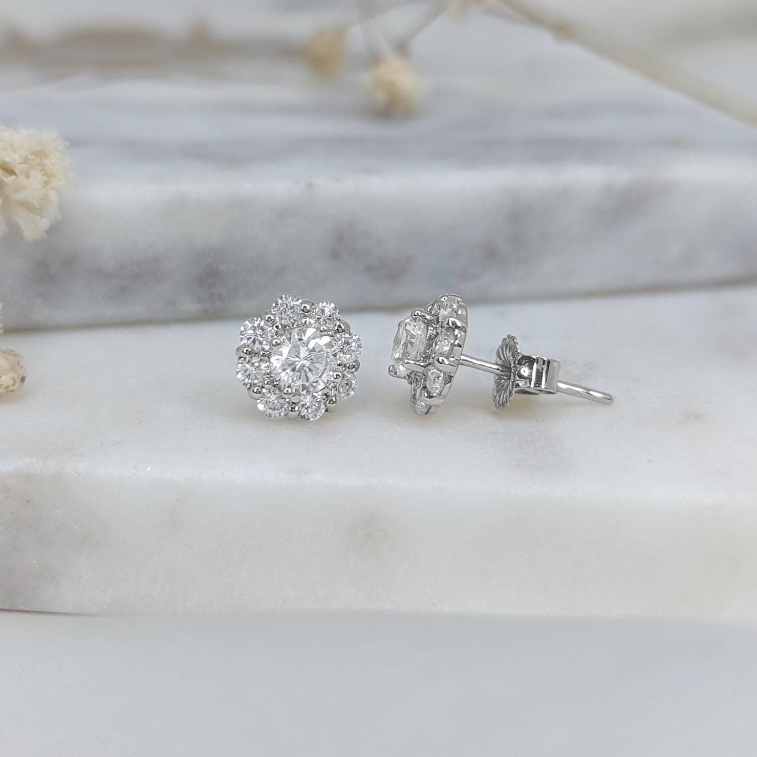 Floral Cluster Earrings - .925 Sterling Silver