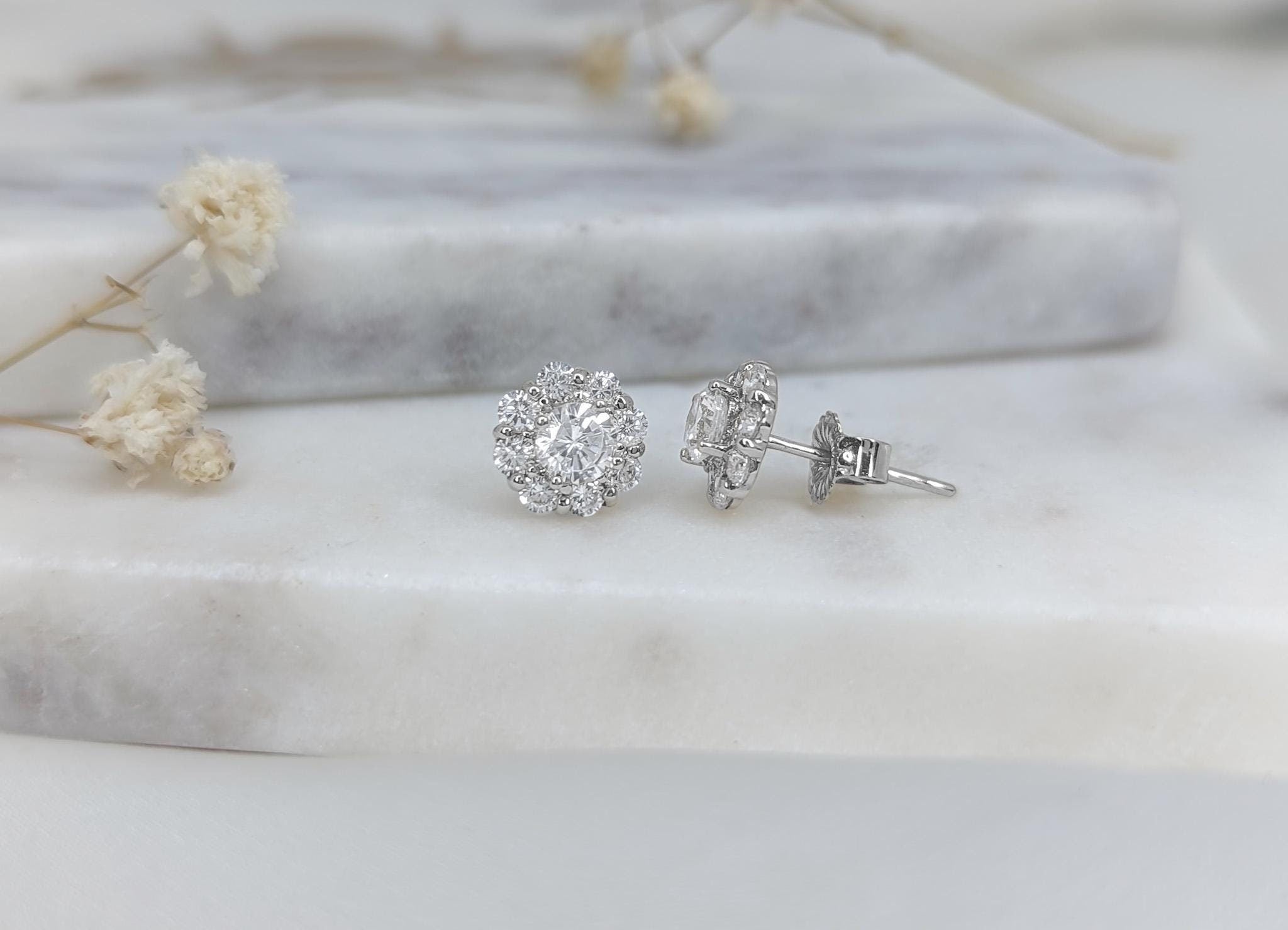 Floral Cluster Earrings - .925 Sterling Silver