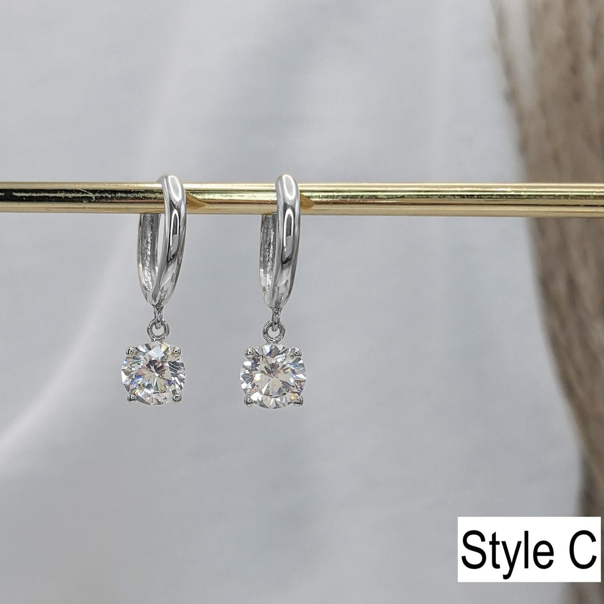 Solitaire Dangle Hoop Earrings – .925 Sterling Silver Hoops