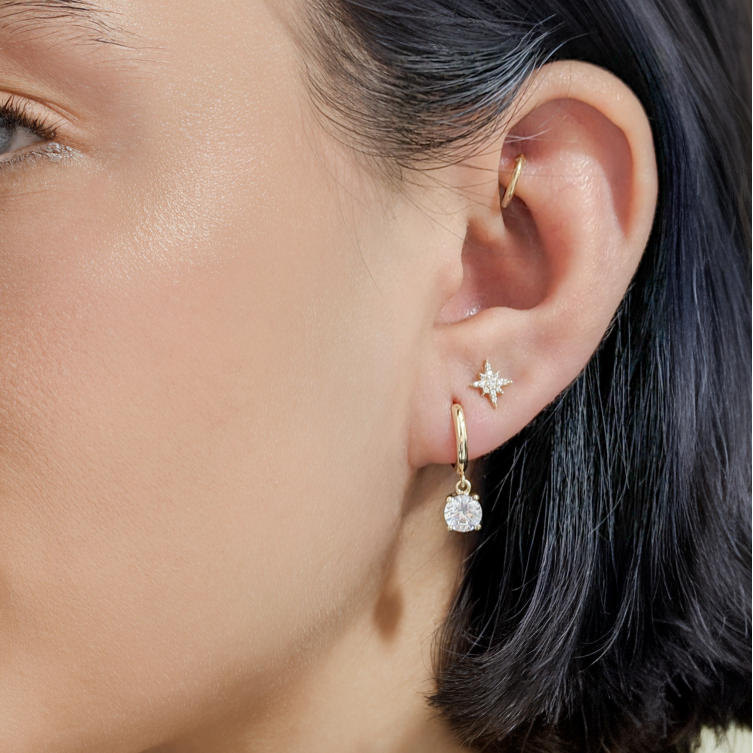 Solitaire Dangle Hoop Earrings