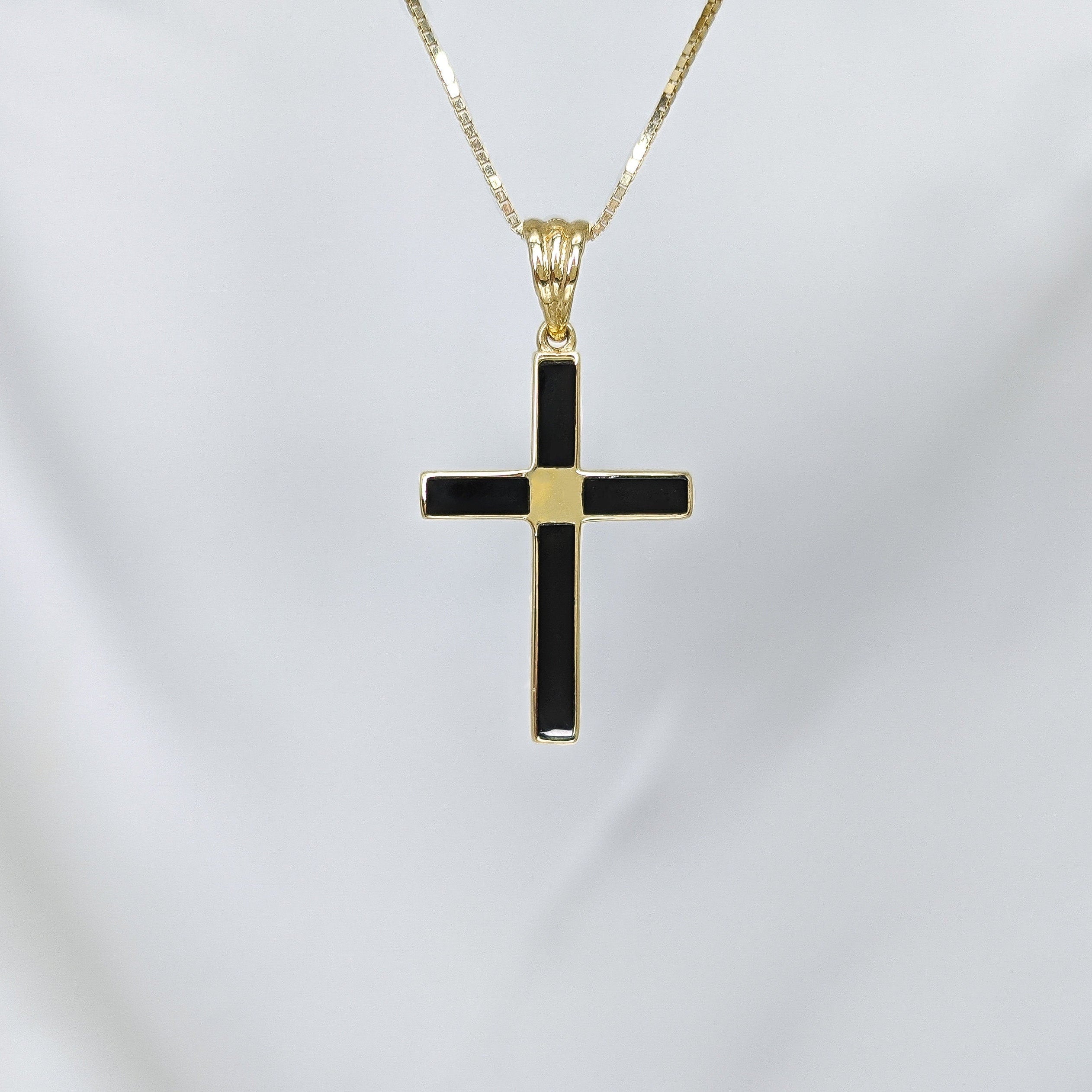 Black Inlay Onyx Cross Necklace