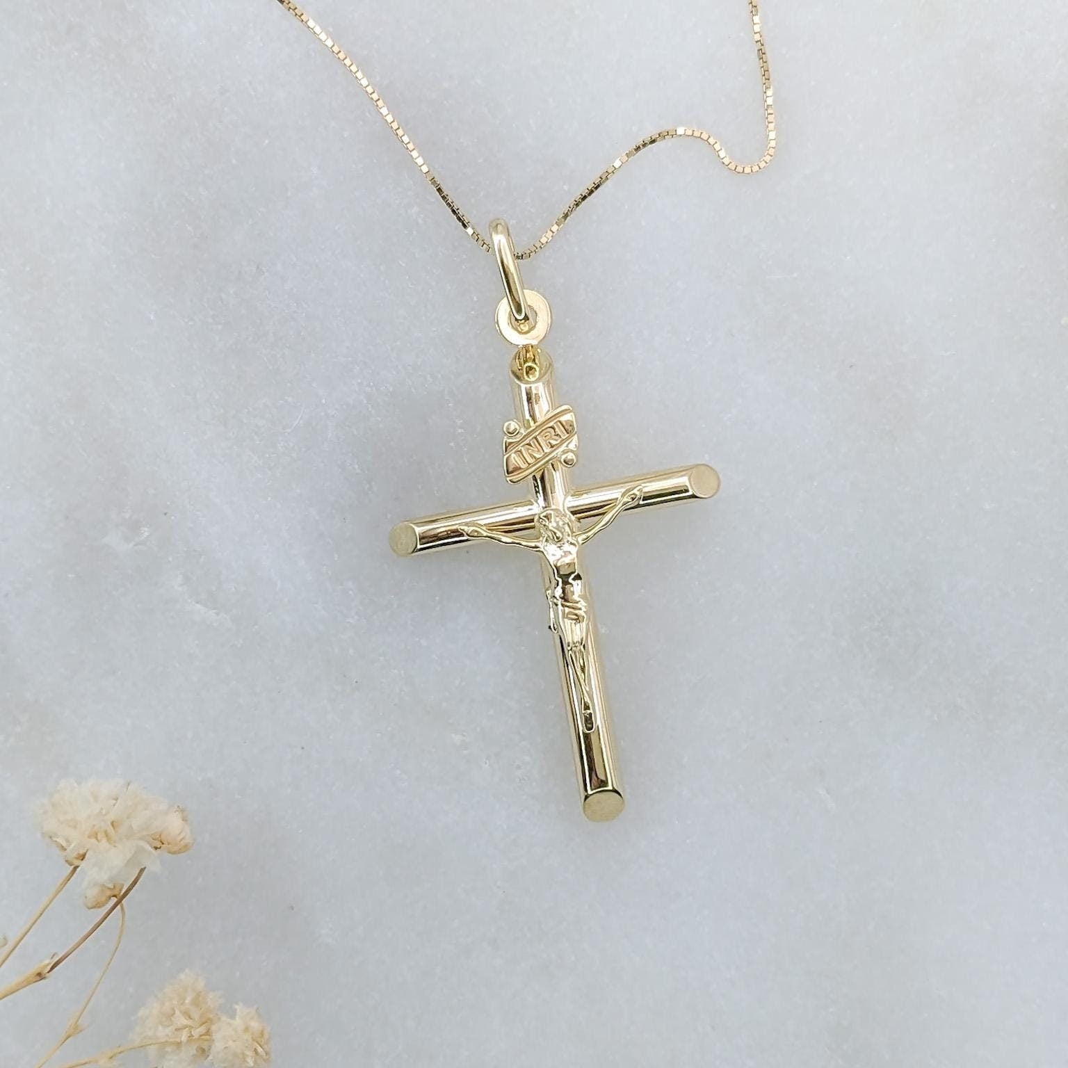 Gold INRI Jesus Crucifix Cross Pendant