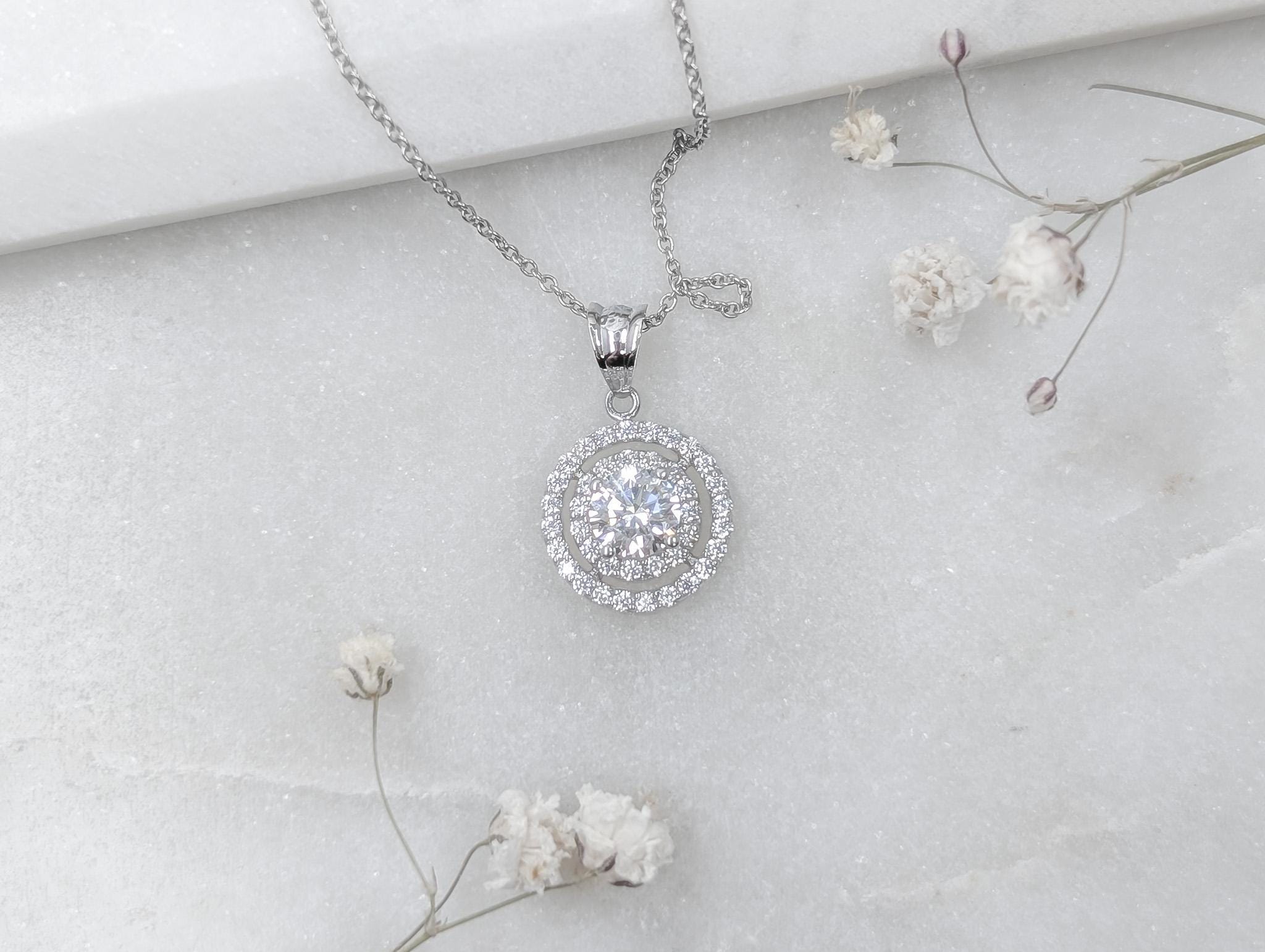 Double Pavé Halo Pendant - .925 Sterling Silver