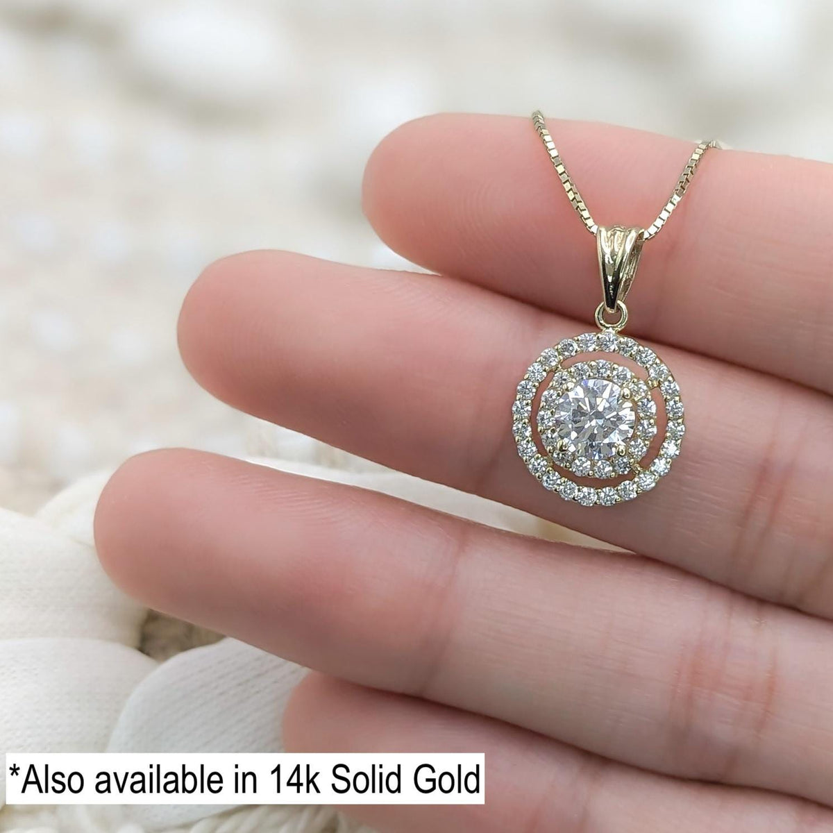 Double Pavé Halo Pendant - .925 Sterling Silver