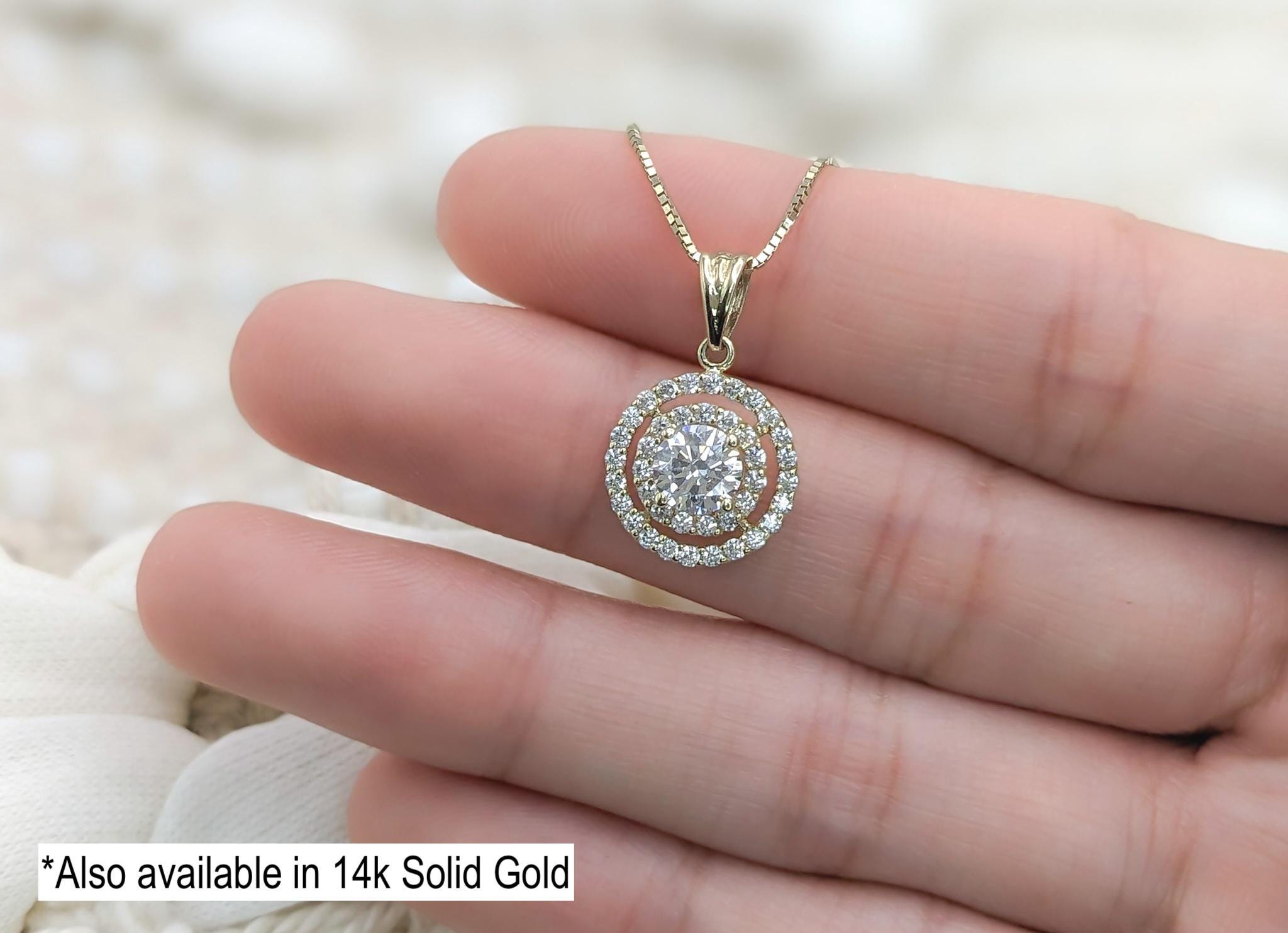 Double Pavé Halo Pendant - .925 Sterling Silver