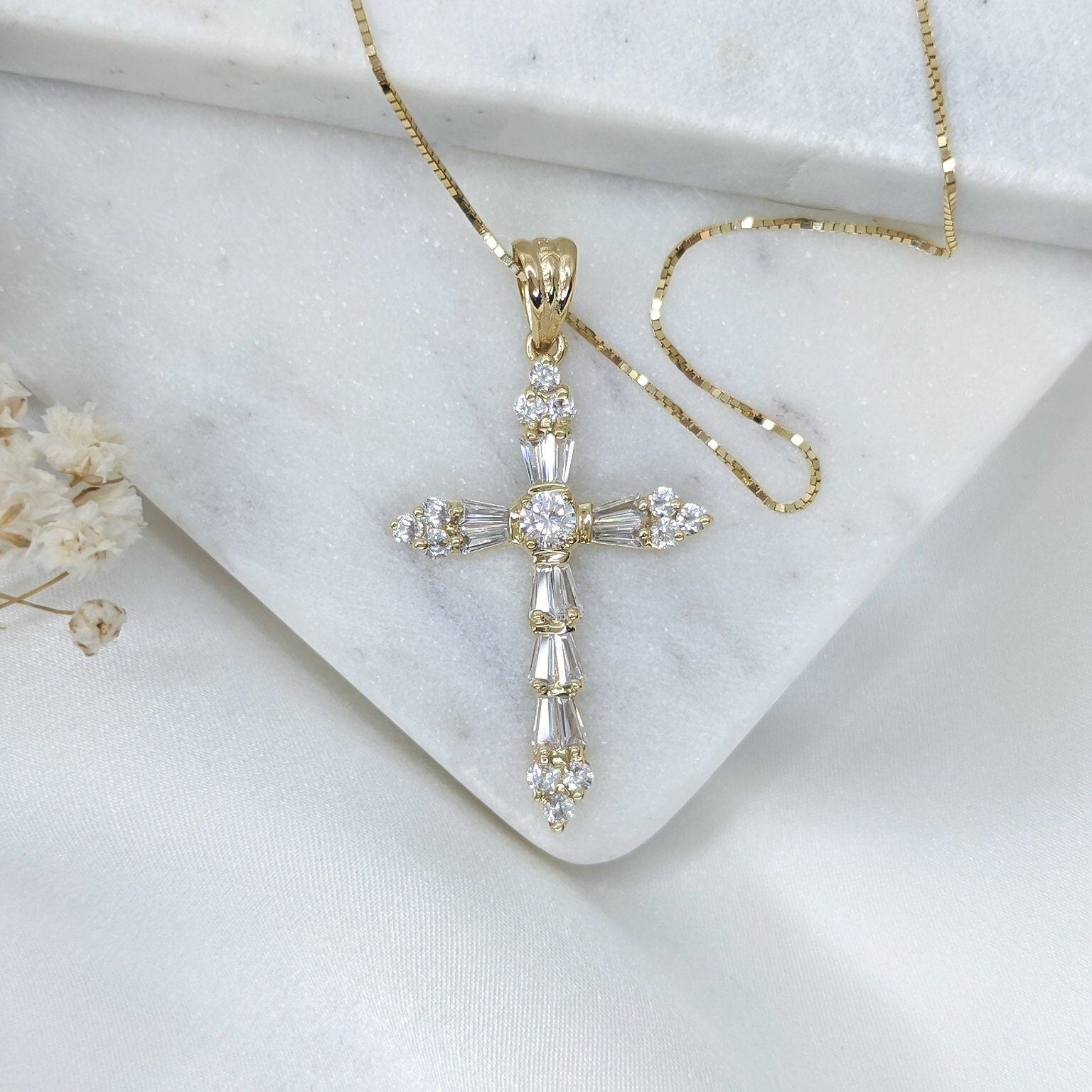 Taper Baguette Cross Pendant