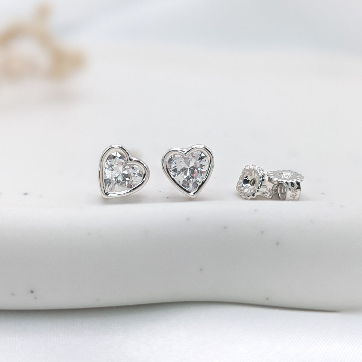 Bezel Solitaire Heart Earrings