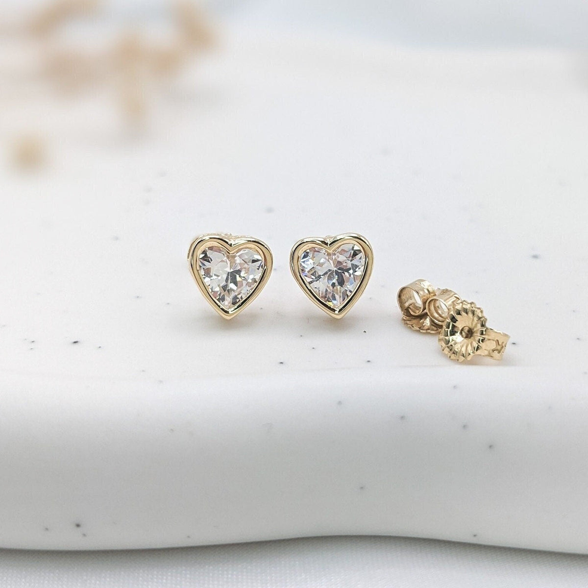 Bezel Solitaire Heart Earrings