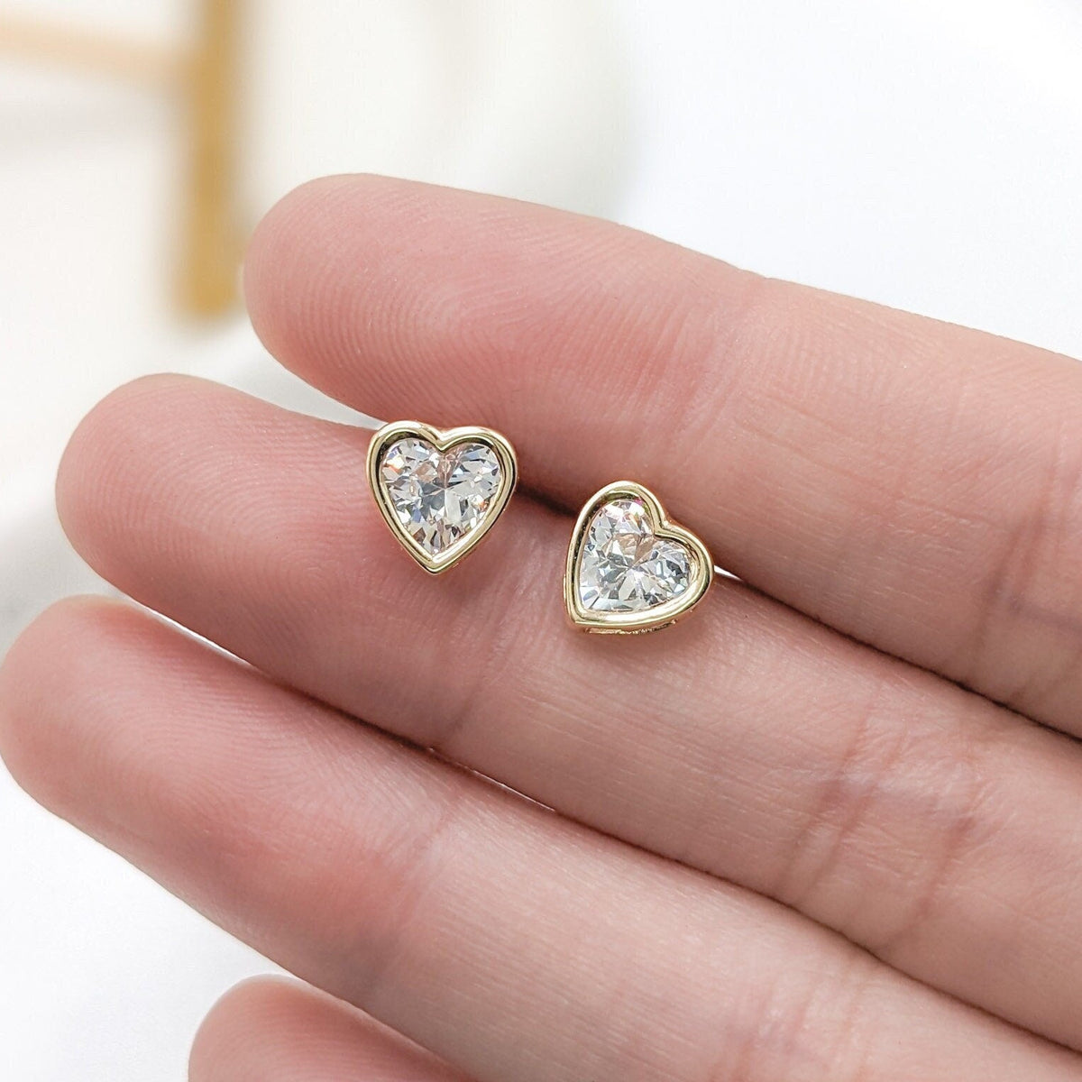 Bezel Solitaire Heart Earrings