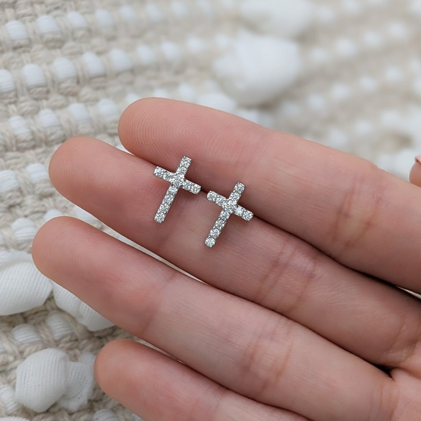 Mini Pavé Cross Earrings