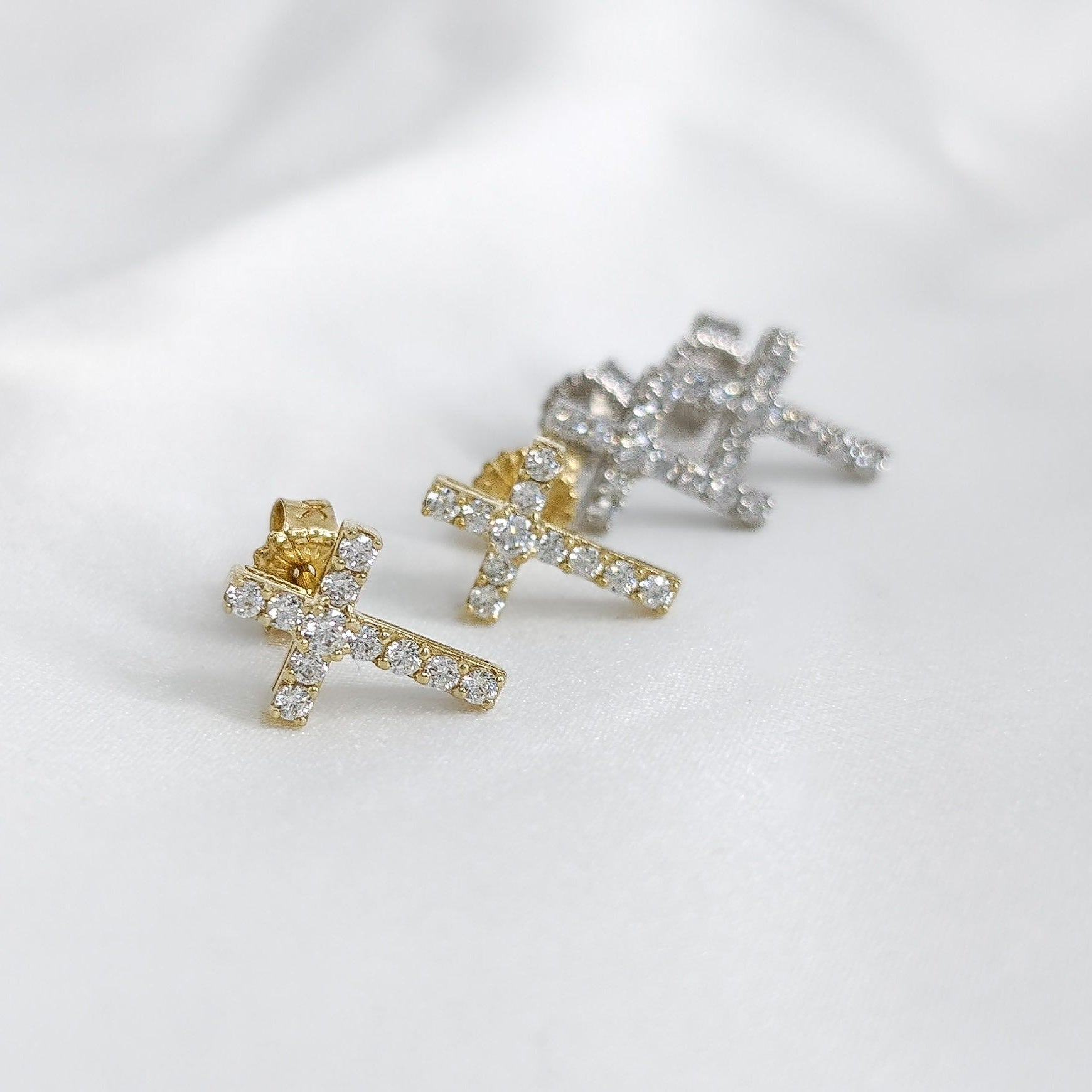 Mini Pavé Cross Earrings
