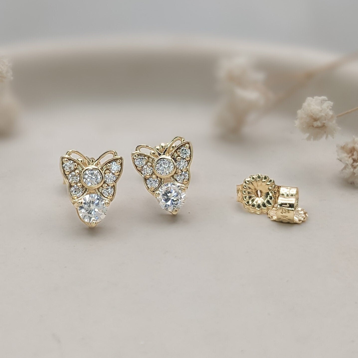 Butterfly Solitaire Stud Earrings