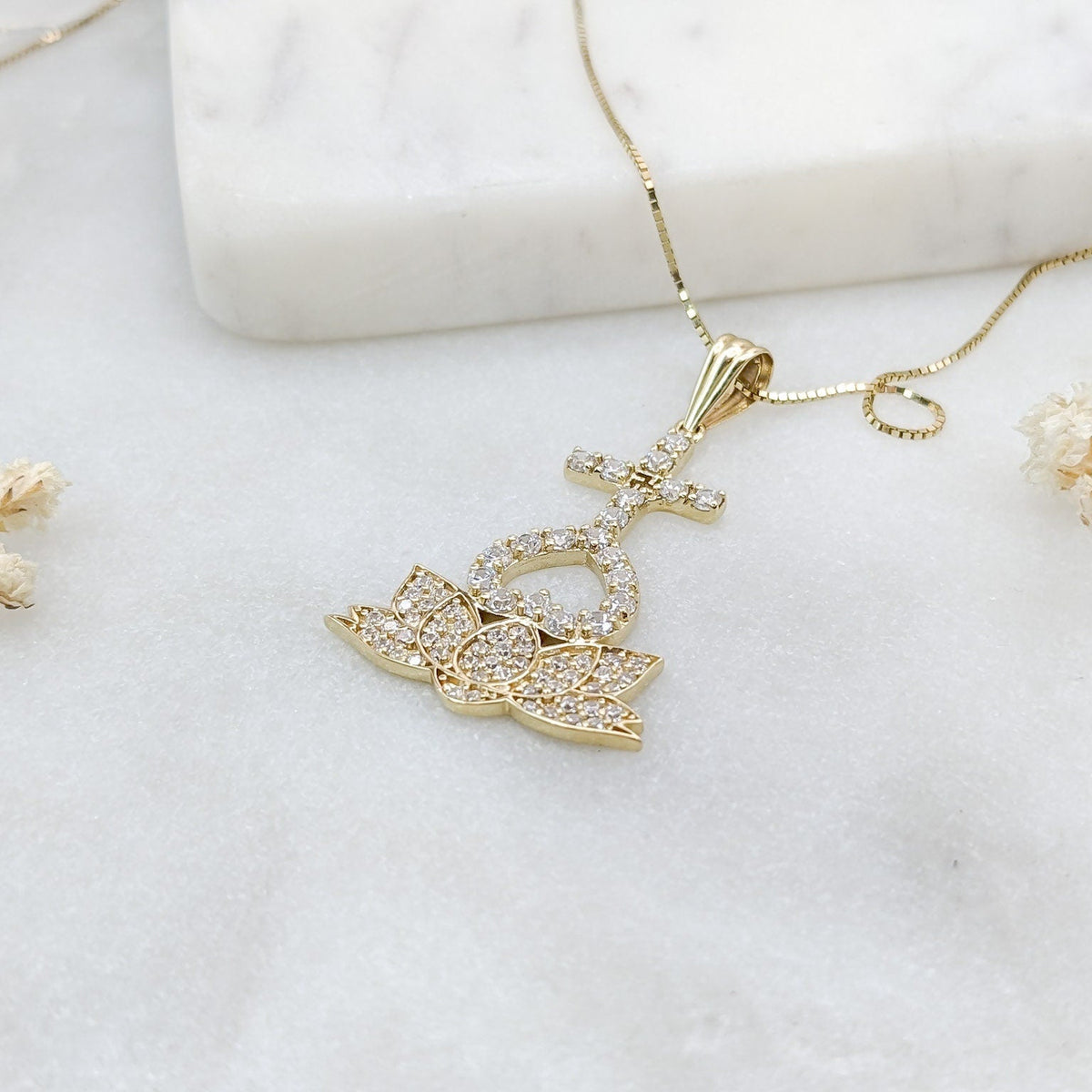 CZ Heart Lotus Pendant