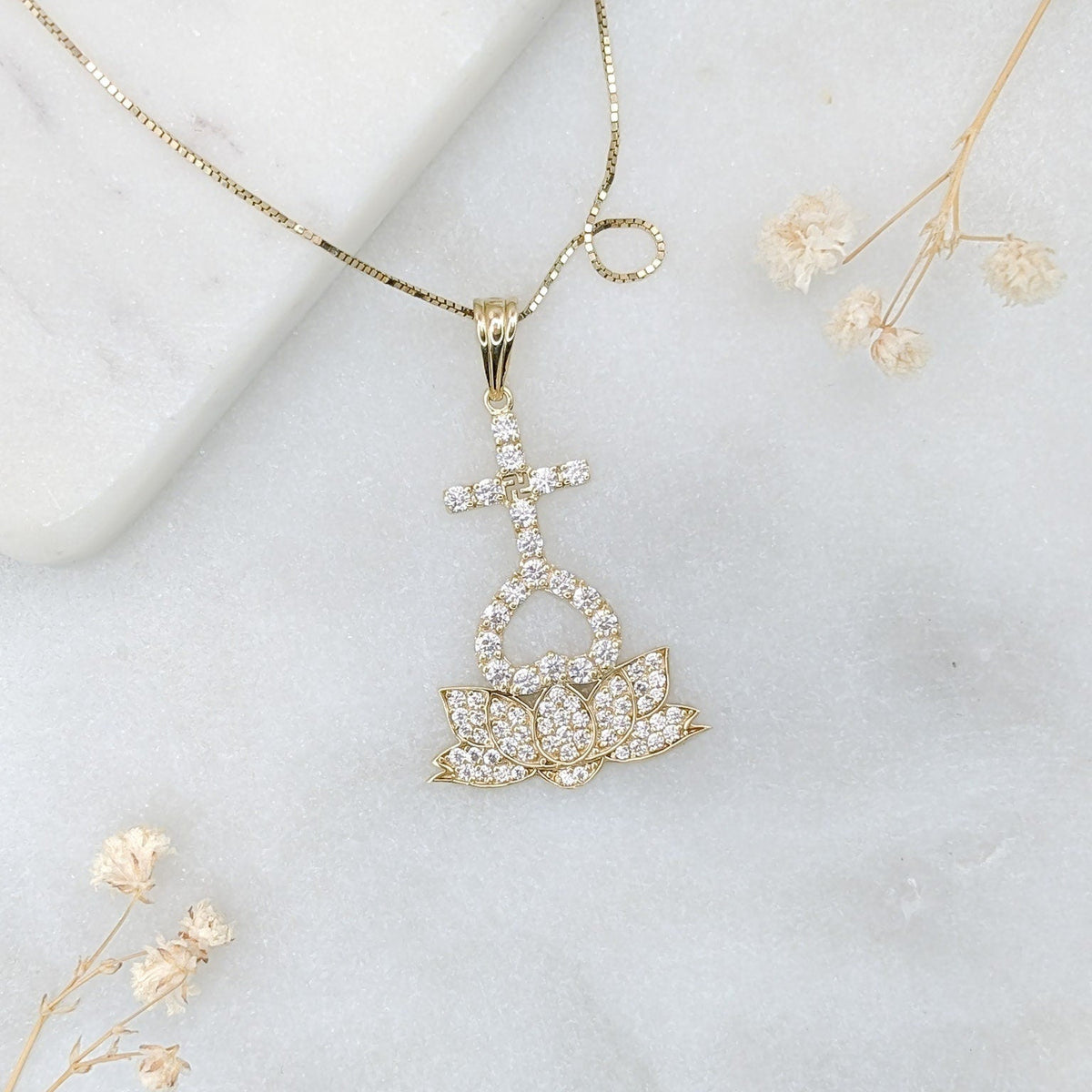 CZ Heart Lotus Pendant