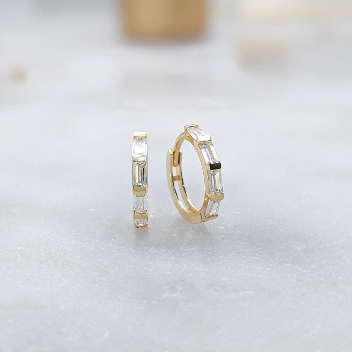 Gold Baguette Hoop Earrings