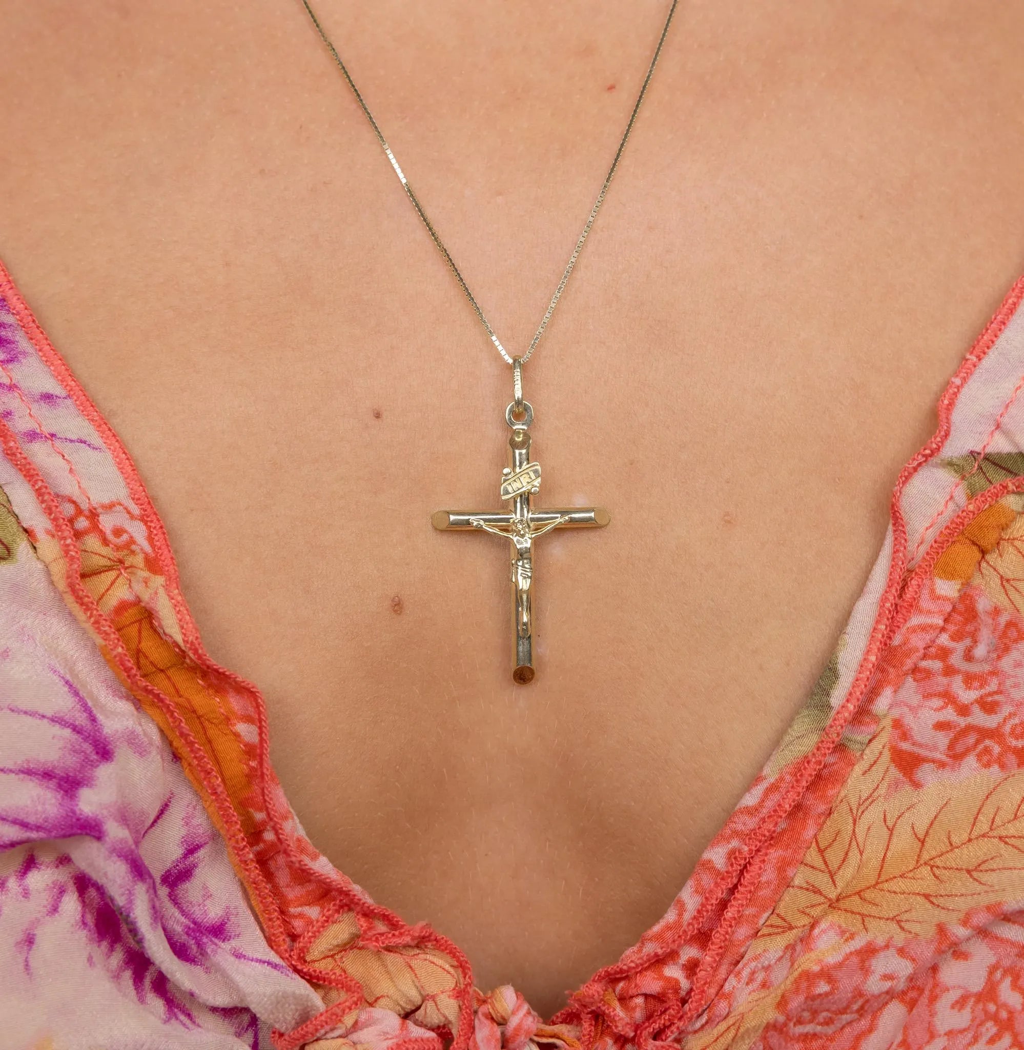 Gold INRI Jesus Crucifix Cross Pendant