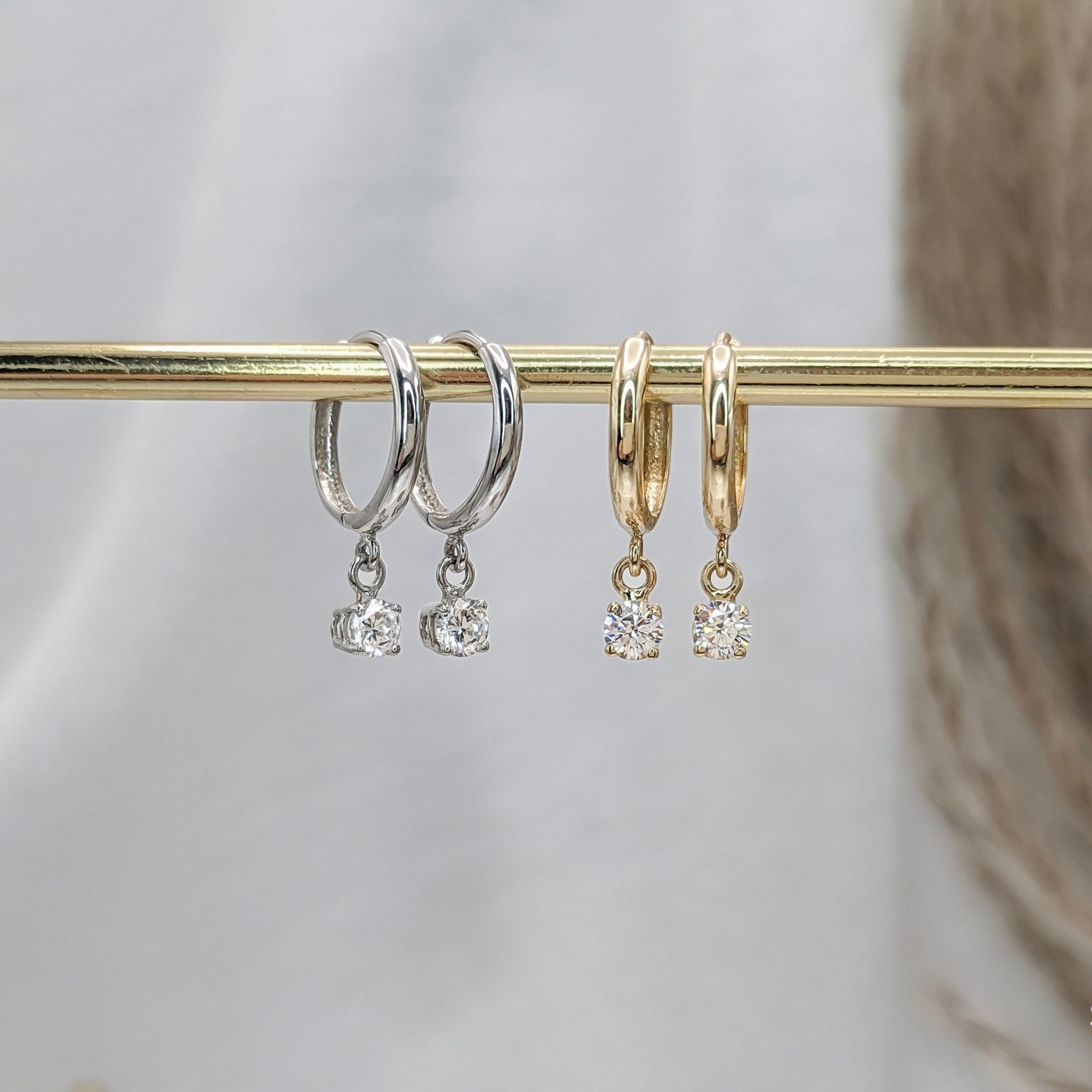 Solitaire Dangle Hoop Earrings
